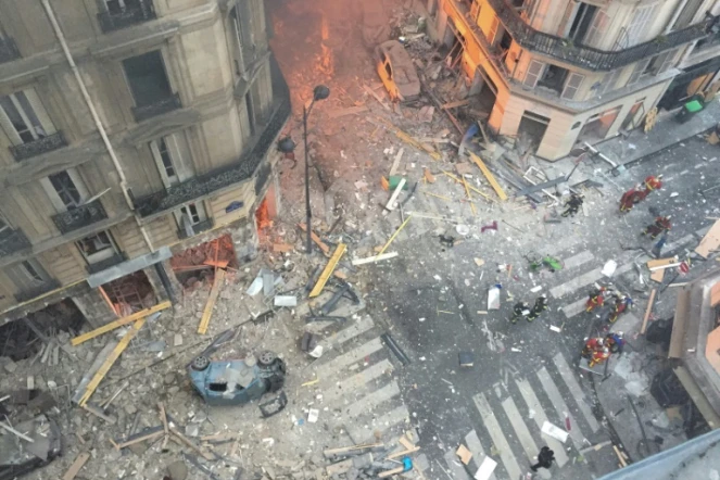 Vue des dégâts après une explosion rue de Trévise à Paris le 12 janvier 2019 