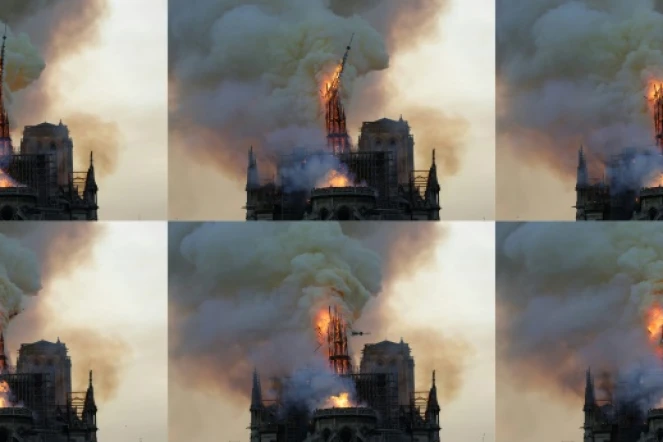 La flèche de Notre-Dame s'écroule en flammes, à Paris le 15 avril 2019