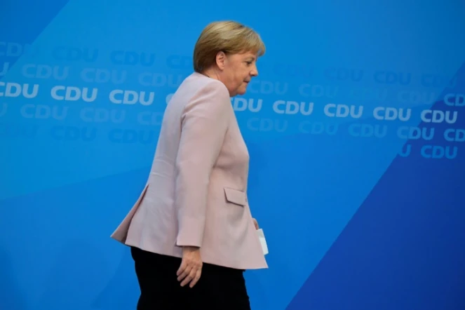 La chancelière allemande Angela Merkel, après une déclaration sur la crise au sein de sa coalition, le 2 juin 2019 à Berlin 