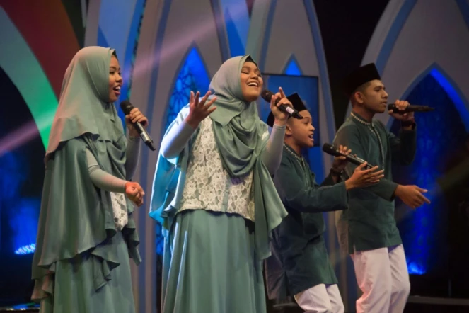 Des lycéens participent à l'émission "Syiar Anak Negeri", le 26 mai 2018 à Jakarta