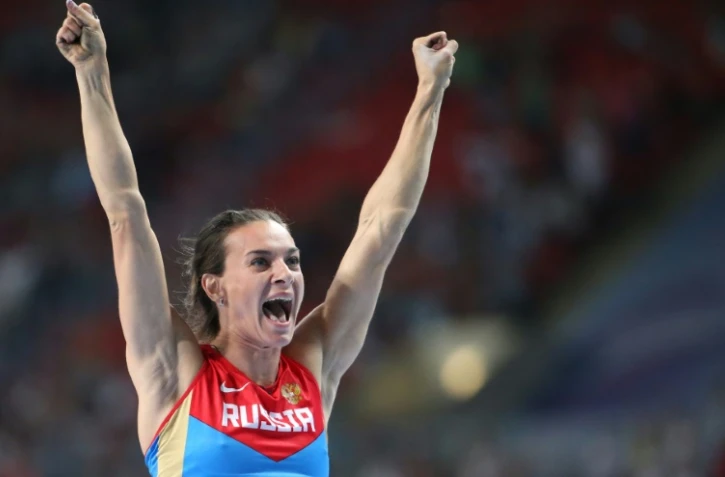 La perchiste russe Yelena Isinbayeva après avoir remporté les mondiaux à Moscou, le 13 août 2013
