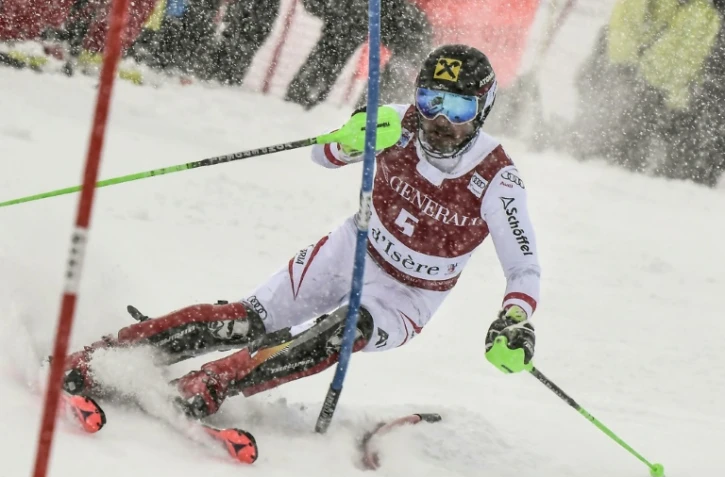 L'Autrichien Marcel Hirscher lors de la 1re manche du slalom de Val d'Isère, le 10 décembre 2017