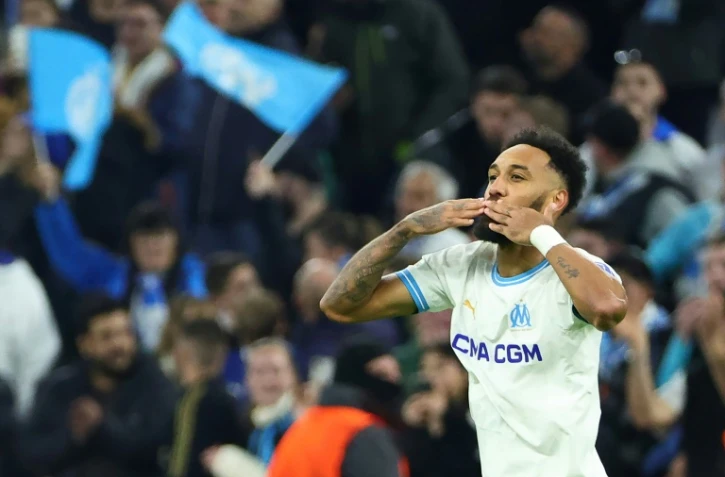 L'attaquant de l'OM Pierre-Emerick Aubameyang auteur d'un doublé contre Villarreal en 8e de finale aller de la Ligue Europa, le 7 mars 2024 à Marseille