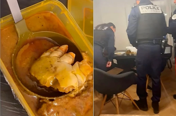 Elle mange avoit trouvé un pied dans son plat... c'était en fait du crabe