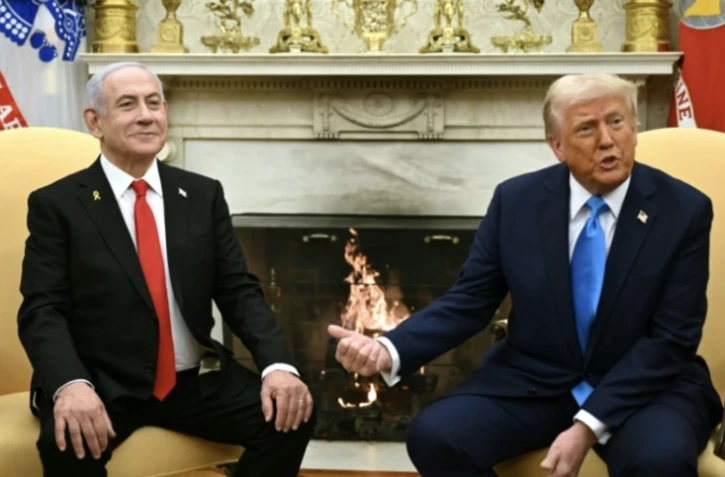 Le président américain Donald Trump reçoit le Premier ministre israélien Benjamin Netanyahu à la Maison Blanche, le 4 février 2024 ( AFP / ANDREW CABALLERO-REYNOLDS )