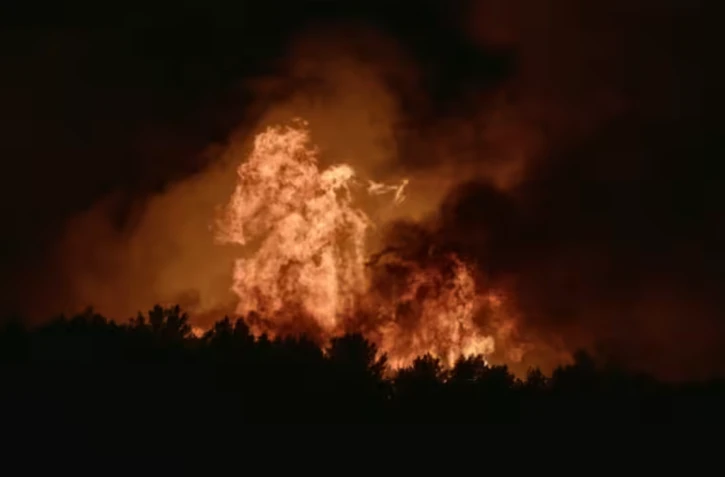 Un feu de forêt à Pouzols-Minervois, le 1er juillet 2026 dans l'Aude ( AFP / Idriss Bigou-Gilles )