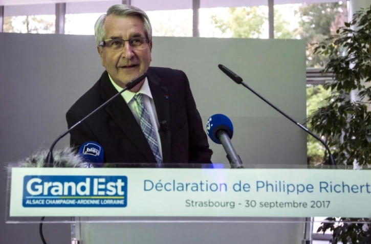 Philippe Richert (LR), le président de la région Grand Est et président de l'association des présidents de régions le 30 septembre 2017 à Strasbourg lors de la conférence de presse annonçant sa démission