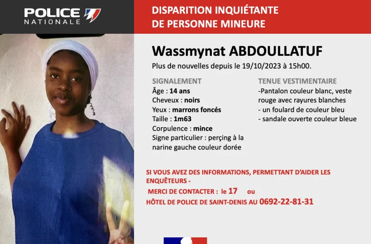 Saint-Denis : Wassamynat Abdoullatuf, 14 ans, est portée disparue depuis ce jeudi [?]