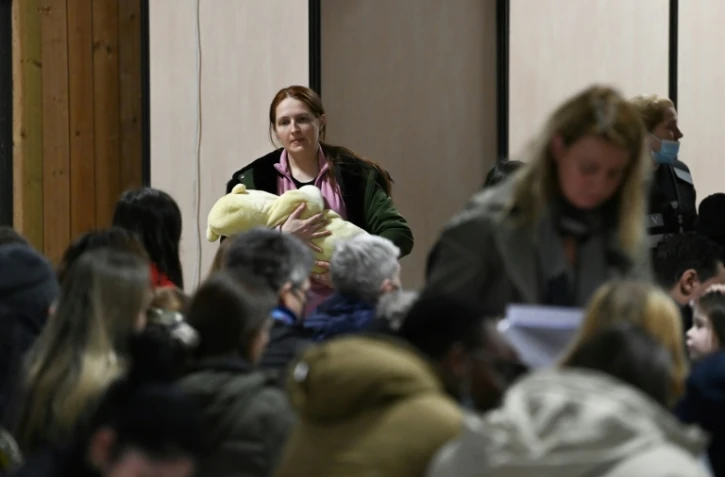 Au centre parisien dédié aux réfugiés arrivés d'Ukraine, Porte de Versailles, le 17 mars 2022