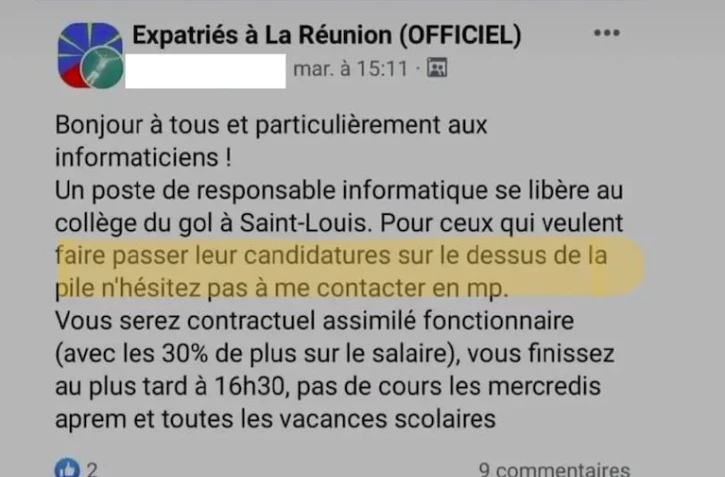 L'Académie de La Réunion condamne une offre d'emploi favorisant les "expatriés"