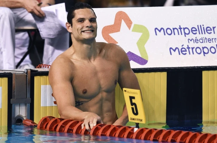 Florent Manaudou après sa série du 50 m nage libre lors des Championnats de France de natation à Montpellier, le 3 avril 2016