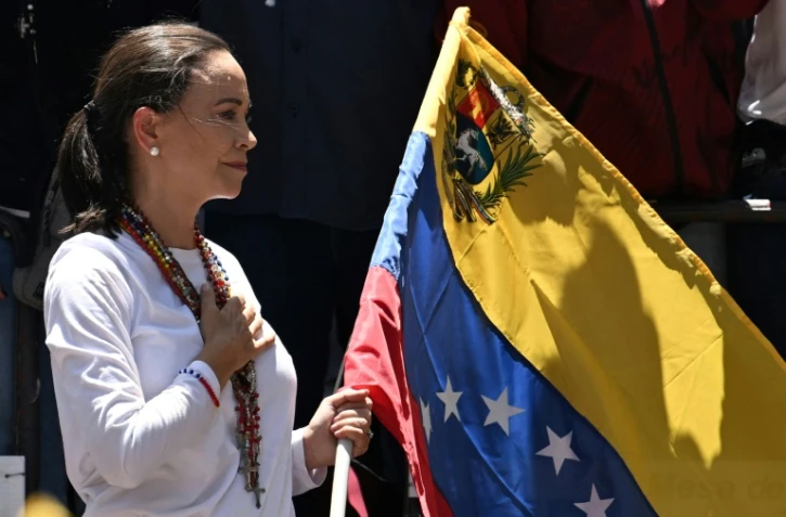 L'opposante vénézuélienne Maria Corina Machado lors d'une manifestation contre les résultats de l'élection présidentielle, à Caracas le 3 août 2024