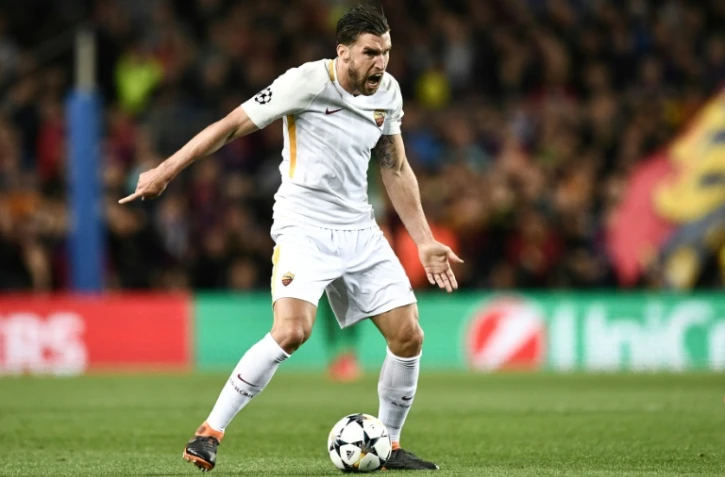 Le milieu de terrain néerlandais de l'AS Rome Kevin Strootman en quart de finale aller de la Ligue des champions à Barcelone, le 4 avril 2018 au Camp Nou  