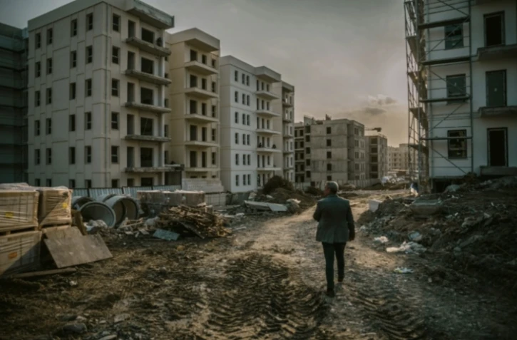 Un homme traverse un chantier de logements sociaux de l'agence publique Toki à Antakya, le 27 janvier 2025 ( AFP / Ozan KOSE )