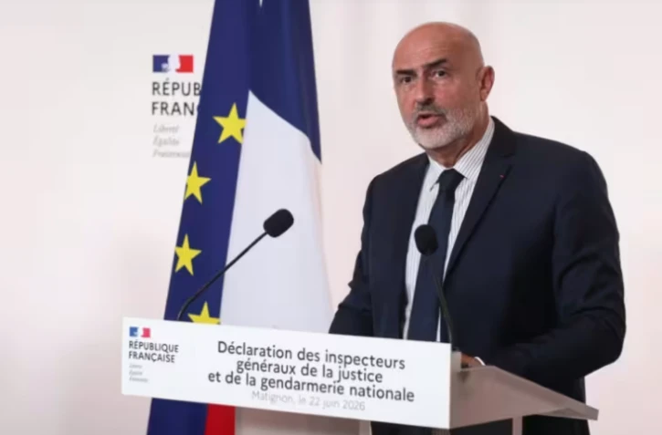 Stéphane Noël, chef de l'Inspection générale de la justice, lors de la remise du rapport sur l'affaire Lyhanna à Matignon, à Paris, le 22 juin 2026 ( AFP / ALAIN JOCARD )