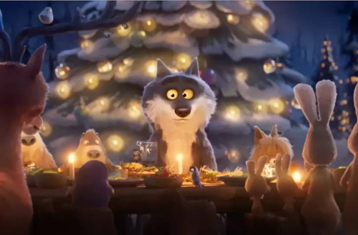  Ce "conte de Noël" met en scène un loup qui se met à cuisiner des légumes pour se faire accepter des autres animaux de la forêt. © Capture d'écran / Youtube Intermarché 