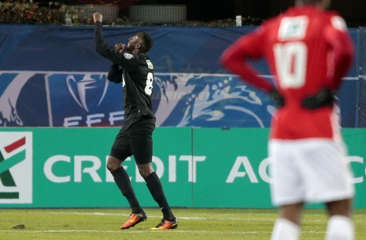 L'attaquant Oumar Camara ouvre le score pour Bastia face à Nancy en 16e de finale de Coupe de France, le 1er février 2017 à Ajaccio