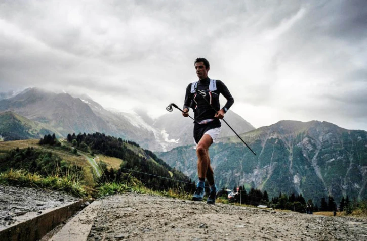 Kilian Jornet lors de l'Ultra Trail du Mont-Blanc  (UTMB) le 31 août 2018 à Saint Gervais Les Bains.