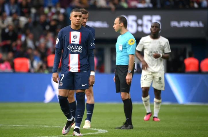L'attaquant du PSG Kylian Mbappé lors du match contre Lorient, le 30 avril 2023 au Parc des Princes
