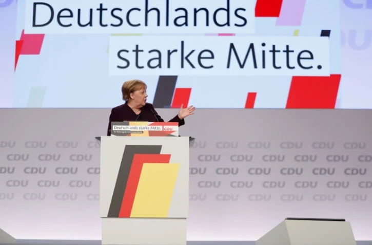 La chancelière allemande Angela Merkel prononce un discours lors d'un congrès de son parti, la CDU, à Leipzig, le 22 novembre 2019