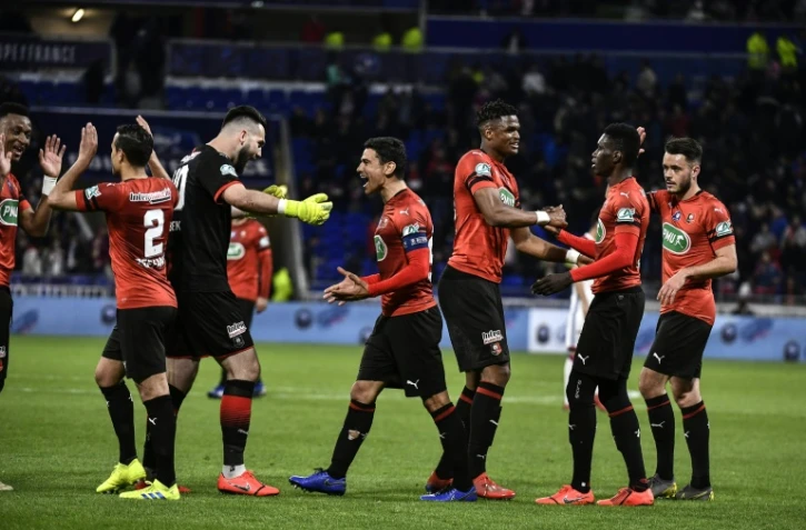 Les joueurs de Rennes lors de leur victoire à Lyon en demi-finale de la Coupe de France le 2 avril 2019