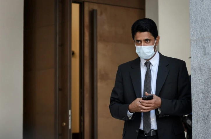 Le patron de beIN Media Group et du PSG Nasser Al-Khelaïfi, à la sortie de son procès devant le tribunal de Bellinzone, le 14 septembre 2020