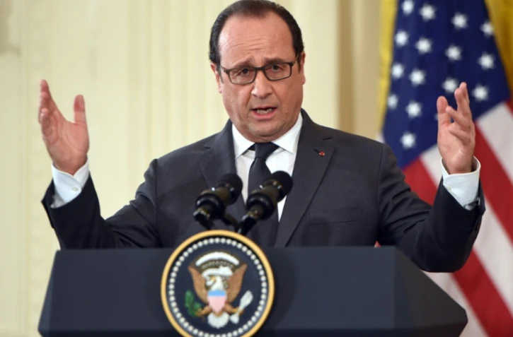 François Hollande pendant une conférence de presse conjointe avec Barack Obama à la Maison-Blanche le 24 novembre 2015