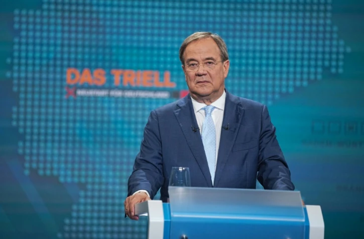 Le prétendant à la succession d'Angela Merkel dans le camp conservateur, Armin Laschet, lors d'un débat télévisé le 29 août 2021