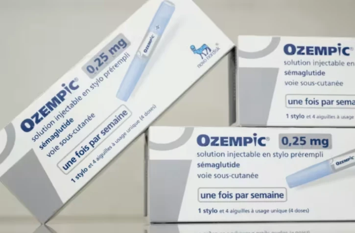 Une gamme de médicaments appelés GLP-1 (Ozempic, Wegovy, Mounjaro...) efficaces contre le surpoids et le diabète, pourrait aider à lutter contre l'obésité, qui touche plus d'un milliard de personnes dans le monde, selon l'OMS ( AFP / SEBASTIEN BOZON )