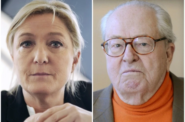 Combinaison des portraits de Marine Le Pen le 14 mars à Angoumé (Landes) et de Jean-Marie Le Pen le 22 février 2013 à Marseille