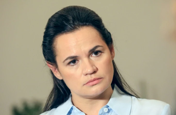 Svetlana Tikhanovskaïa, la cheffe de file de l'opposition bélarusse, lors d'un entretien avec l'AFP à Vilius, le 22 août 2020