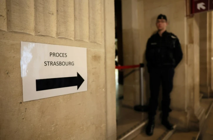 L'entrée de la salle d'audience du procès de l'attentat du marché de Noël de Strasbourg en 2018, au palais de justice de Paris, le 29 février 2024