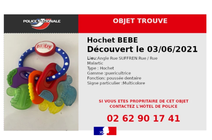 "Objet trouvé" : les policiers cherchent le propriétaire d'un hochet bébé laissé à l'abandon