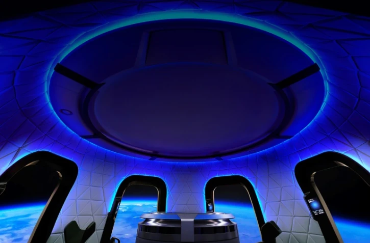 Photo non datée fournie le 19 mai 2021 par Blue Origin de l'intérieur de la capsule habitable de Blue Origin