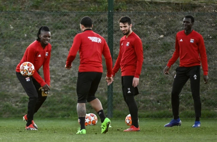 Les joueurs lyonnais à l'entraînement, le 18 février 2019 à Décines-Charpieu, à la veille du match de Ligue des champions face au FC Barcelone
