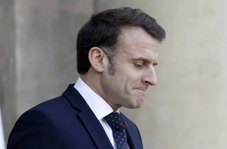 Emmanuel Macron à l'Elysée (Paris), le 17 février 2025. (LUDOVIC MARIN / AFP)