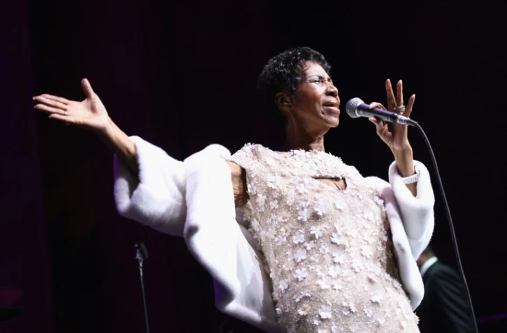 (ARCHIVE) La chanteuse Aretha Franklin le 7 novembre 2017 sur scène à New York au profit de la fondation d'Elton John contre le sida