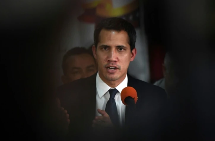 Le leader de l'opposition vénézuélienne et président autoproclamé Juan Guaido, lors d'une conférence de presse
Ă Caracas le 14 mai 2019