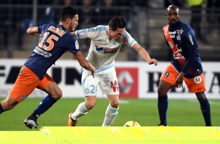 Le milieu de Marseille Florian Thauvin (c) lors du match de Ligue 1 contre Montpellier, à La Mosson, le 2 février 2016