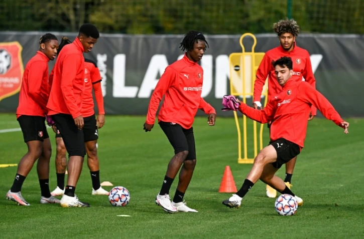 Eduardo Camaviga et ses partenaires de Rennes à l'entraînement le 19 octobre 2020