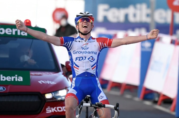 Le Français David Gaudu (Groupama-FDJ) remporte la 17e et avant-dernière étape du Tour d'Espagne, le 7 novembre 2020 à l'Alto de la Covatilla