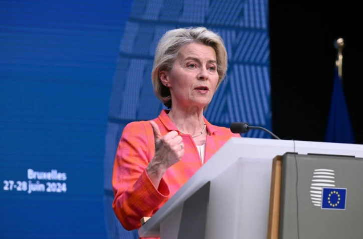 La présidente de la Commission européenne Ursula von der Leyen donne une conférence de presse, le 28 juin 2024 à Bruxelles