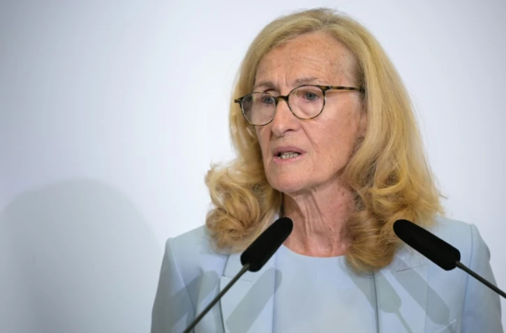 Nicole Belloubet lors de la conférence de presse de rentrée scolaire, à Paris, le 27 août 2024