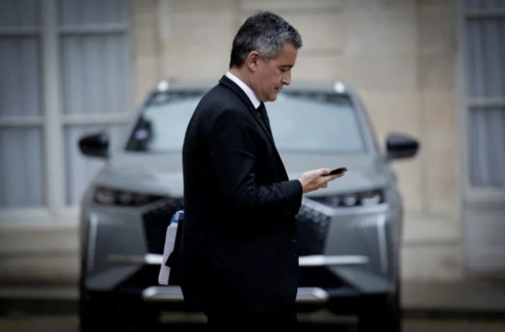 Le garde des Sceaux Gérald Darmanin quitte l'Elysée après le Conseil des ministres, le 21 avril 2025 à Paris ( AFP / STEPHANE DE SAKUTIN )
