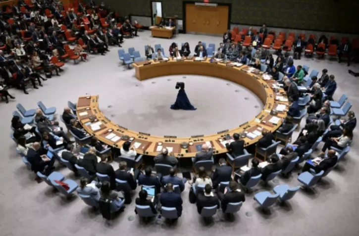 Réunion du Conseil de sécurité de l'ONU à New York, le 18 avril 2024 ( AFP / ANGELA WEISS )