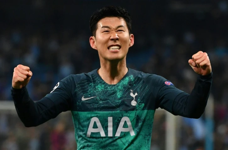 L'attaquant de Tottenham Son Heung-min exulte à la fin du match contre Manchester City ern quarts retour de C1 à l'Etihad Stadium, le 17 avril 2019