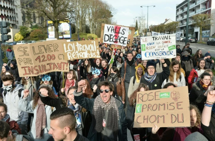Des étudiants manifestent contre la loi travail à Rennes le 31 mars 2016
