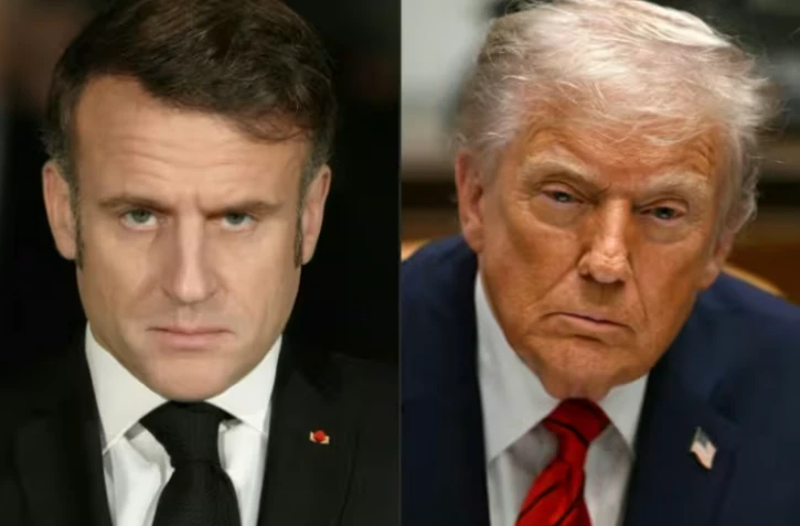 Cette combinaison de photos réalisée le 18 janvier 2026 montre le président français Emmanuel Macron le 27 janvier 2025 à Paris et son homologue américain Donal Trump, le 10 décembre 2055 à Washington ( POOL / Thibault Camus )