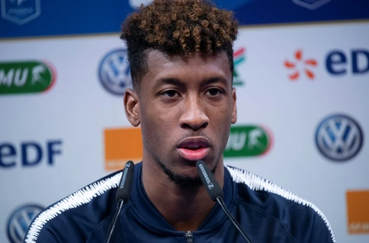 L'attaquant français Kingsley Coman en conférence de presse à Clairefontaine-en-Yvelines le 20 mars 2019
