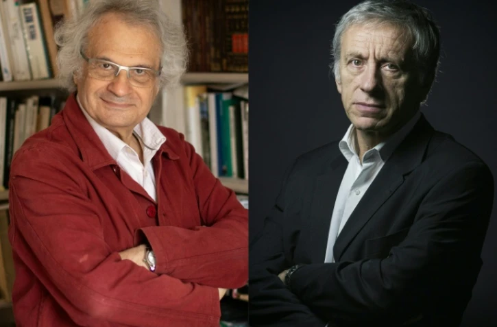 L'écrivain franco-libanais Amin Maalouf (G), et l'ancien diplomate Jean-Christophe Rufin (D), tous deux candidats pour prendre la tête de l'Académie française